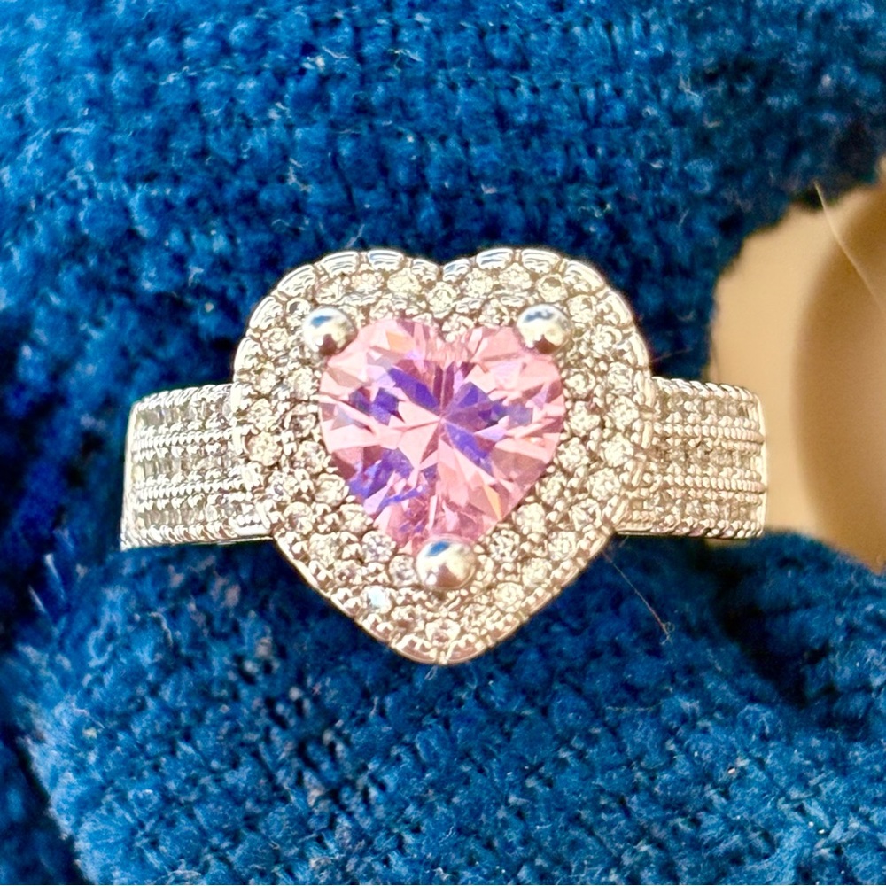 Sterling Silver Heart Shaped Ring 1.25 ct center solid 925 Sz 10.5